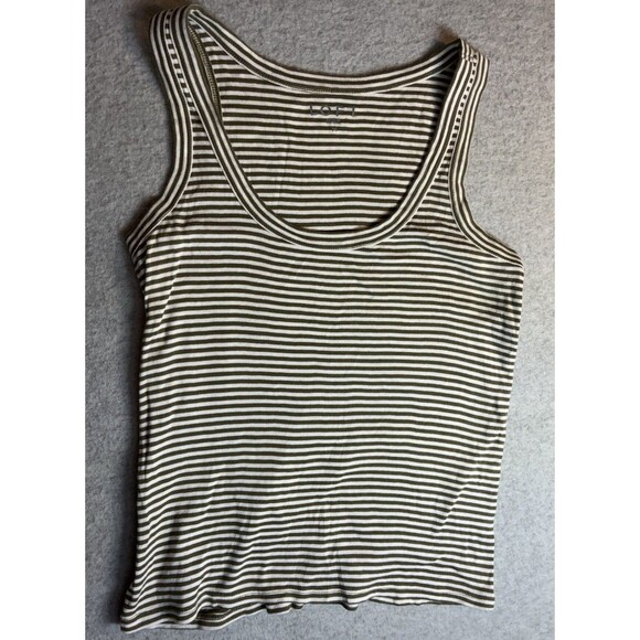 LOFT Tops - Loft Tank Top Sz M Olive Green Cotton Stripe Retro Summer Casual